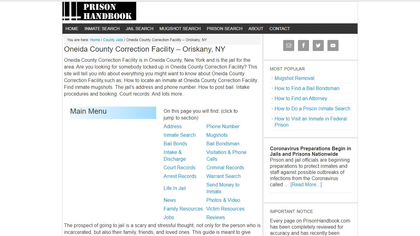 Oneida County Correction Facility – Oriskany, NY - Prison Handbook