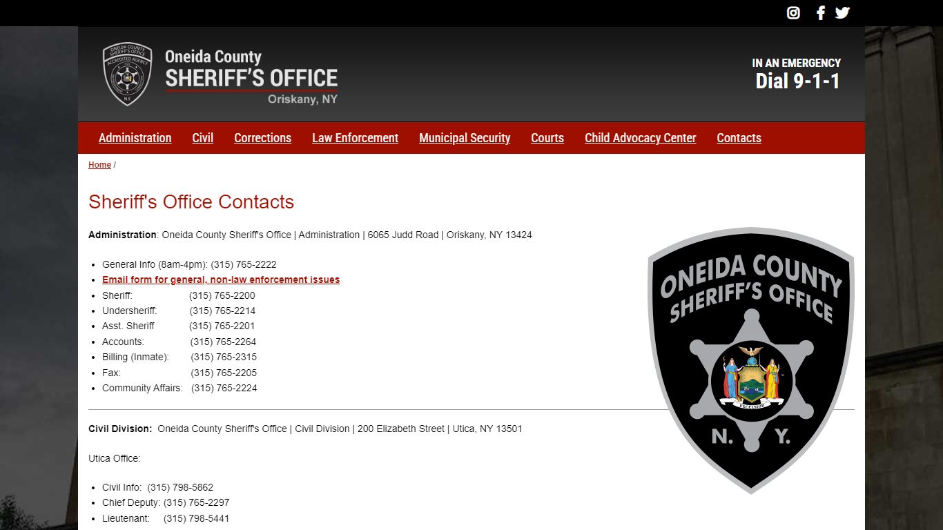 Sheriff's Office Contacts | Oneida County Sheriff